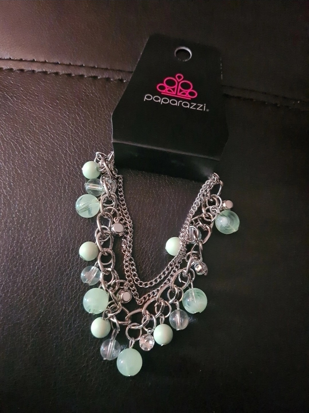 Paparazzi Mint Multi-Bead Layered Chain Necklace